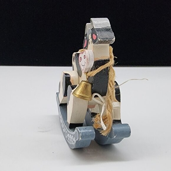 Wooden Rocking Jersey Cow With Bell Christmas Ornaments VTG 4" Tall - Picture 3 of 7